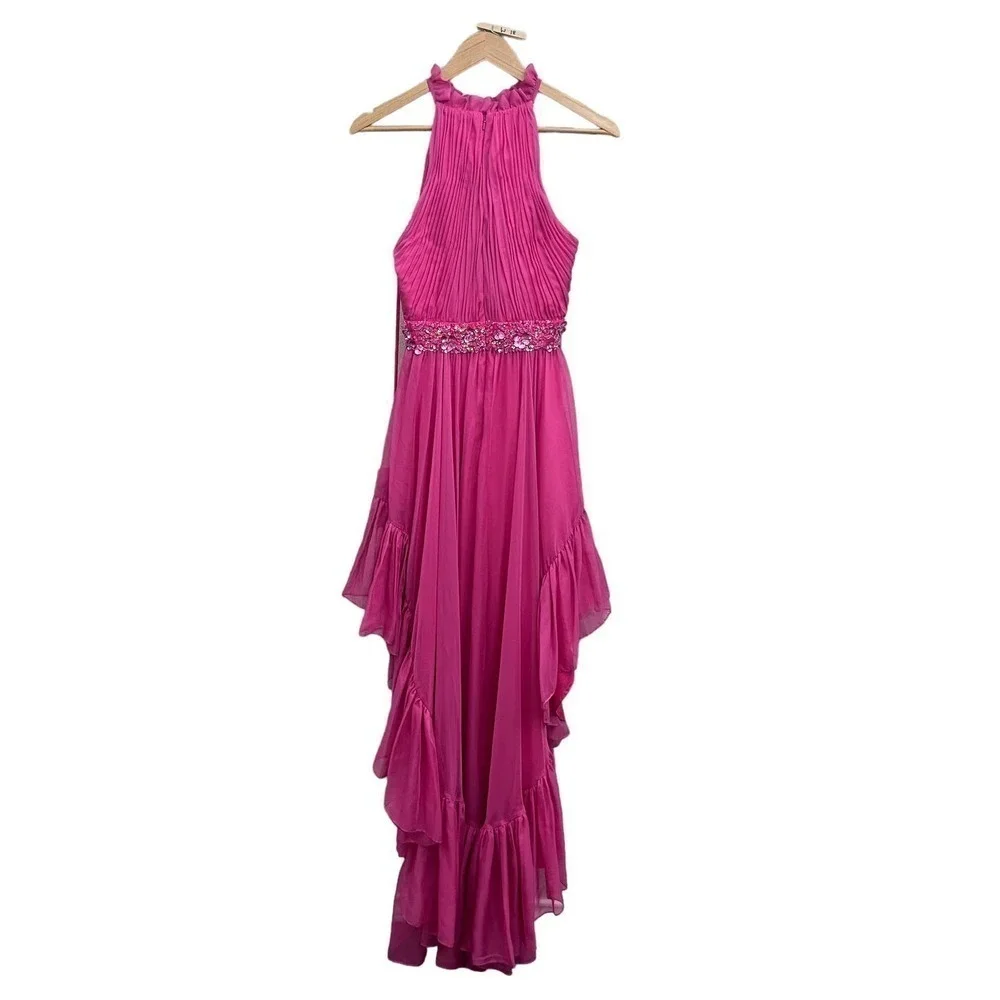 NEW $498 MAC DUGGAL 68029 PINK HALTER NECK HIGH LOW FLOWY CHIFFON GOWN  Size 2